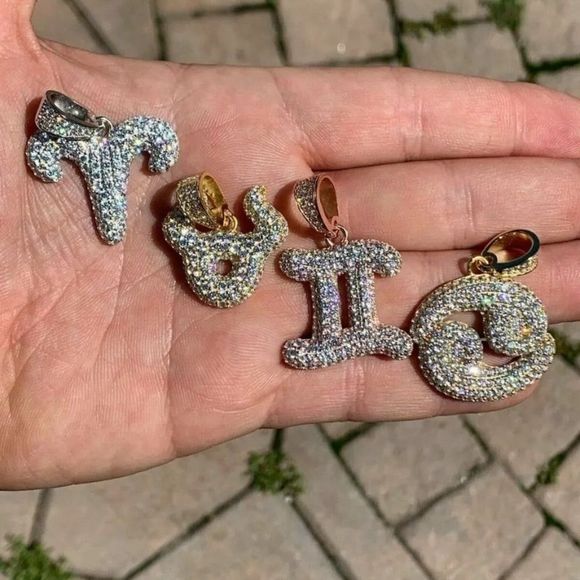 Real 925 Vermeil Gold Zodiac Sign Iced Out Pendant - Picture 2 of 6